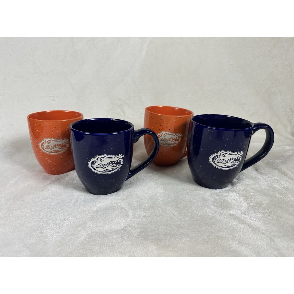 University of Florida Gator Blue & Orange Splatter Speckle Ceramic Mugs Set Of 4